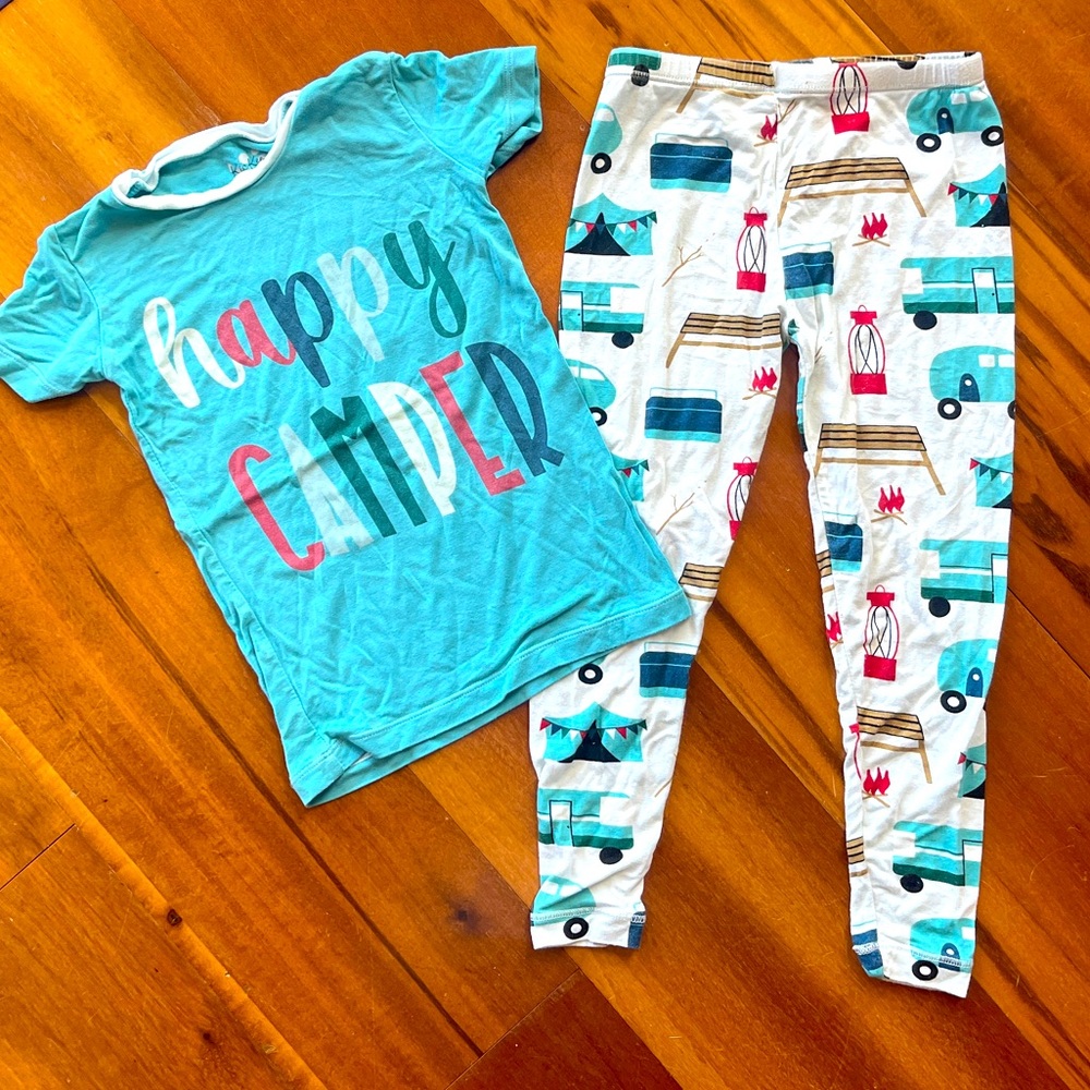 Kickee Pants Happy Camper Kids Pajamas Set - Blue and White